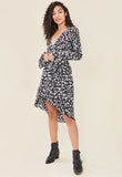 Black Ditsy Floral Print Flared Sleeve Wrap Midi Dress