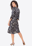 Black Satin Galaxy Print Square Neck Midi Dress