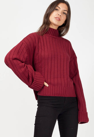 Wine Turtle Neck Knitted Jumper