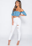 White Multi Slash High Waisted Jeggings