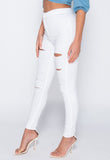 White Multi Slash High Waisted Jeggings