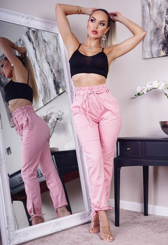 Pink Paperbag Waist Tie Up Hem Jeans