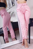 Pink Paperbag Waist Tie Up Hem Jeans