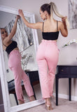 Pink Paperbag Waist Tie Up Hem Jeans