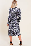 Black Satin Animal Print Tie Front Detail Bias Cut Midi Dress