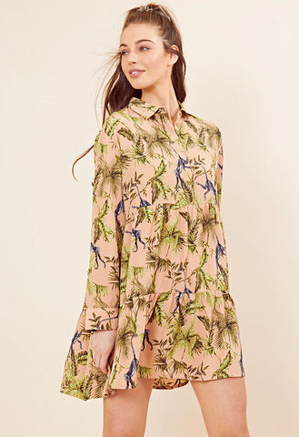 Monica Monkey Tiered Oversized Shirt Dress