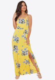 Yellow Floral Mock Horn Button Detail Strappy Cami Maxi Dress