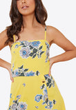 Yellow Floral Mock Horn Button Detail Strappy Cami Maxi Dress