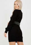 Black Roll Neck Belted Knitted Jumper Dress