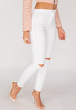 White Knee Slash High Waisted Jeggings