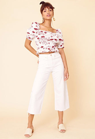 Cream Brigitte Convo Puff Sleeve Crop Top