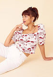 Cream Brigitte Convo Puff Sleeve Crop Top