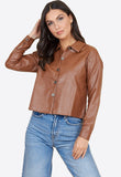 Brown PU Metal Button Boyfriend Shirt