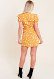 Mustard Splodge Print Puff Sleeves Mini Wrap Dress