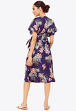 Navy Floral Button Through Tie Belt Midi Dress