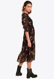 Black Floral Print Ruffle Cuff Wrap Front Tiered Midaxi Dress