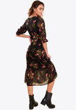 Black Floral Print Ruffle Cuff Wrap Front Tiered Midaxi Dress