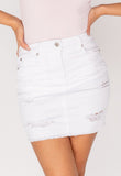 White Distressed Frayed Hem Denim Mini Skirt