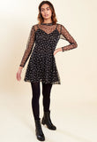 Black Floral Print Long Sleeve Mini Mesh Dress