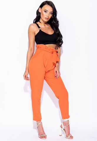 Orange Pleated Cigarette Paperbag Trousers