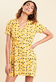 Mustard Polka Dot Button Down Mini Skater Tea Dress