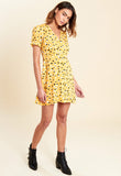 Mustard Polka Dot Button Down Mini Skater Tea Dress