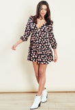 Black Pink Heart Long Sleeves Tiered Smock Mini Dress