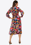 Retro Floral Shirred Waist Midi Dress