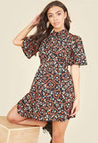 Black Ditsy Strawberry Heart Print Mini Skater Dress