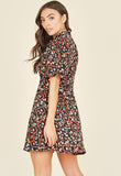 Black Ditsy Strawberry Heart Print Mini Skater Dress