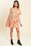 Multi Floral Print Mock Horn Button Front Mini Smock Dress