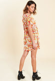 Multi Floral Print Mock Horn Button Front Mini Smock Dress