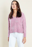 Pink Cropped Jumper With Cable Placement