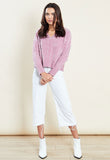 Pink Cropped Jumper With Cable Placement