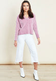 Pink Cropped Jumper With Cable Placement