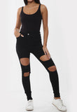 Black High Waist Distressed Skinny Ripped Jeans