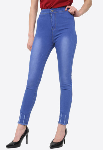 Blue High Waist Ankle Stitched Faded Denim Jeggings