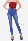 Blue High Waist Ankle Stitched Faded Denim Jeggings