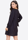 Black Tie Cuff Sleeve Button Down Trapeze Mini Dress