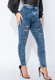 Dark Blue Acid Multi Slash High Waisted Jeggings