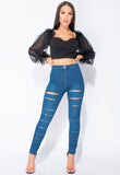 Mid Blue Multi Slash High Waisted Jeggings