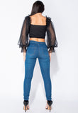 Mid Blue Multi Slash High Waisted Jeggings