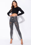 Dark Grey Acid Multi Slash High Waisted Jeggings