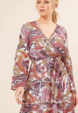 Multi Paisley Print Wrap Midi Dress