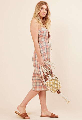 Petite Checked Cotton Ruffle Hem Midi Dress