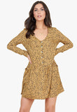 Mustard Floral Print Horn Button Smock Mini Dress