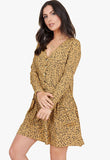 Mustard Floral Print Horn Button Smock Mini Dress