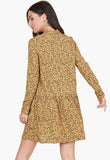 Mustard Floral Print Horn Button Smock Mini Dress