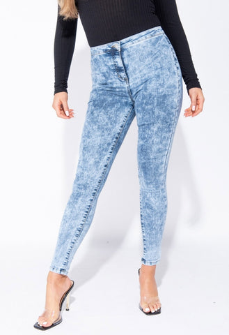 Mid Blue Acid High Waisted Skinny Jeggings