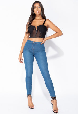 Mid Blue High Waisted Skinny Jeggings